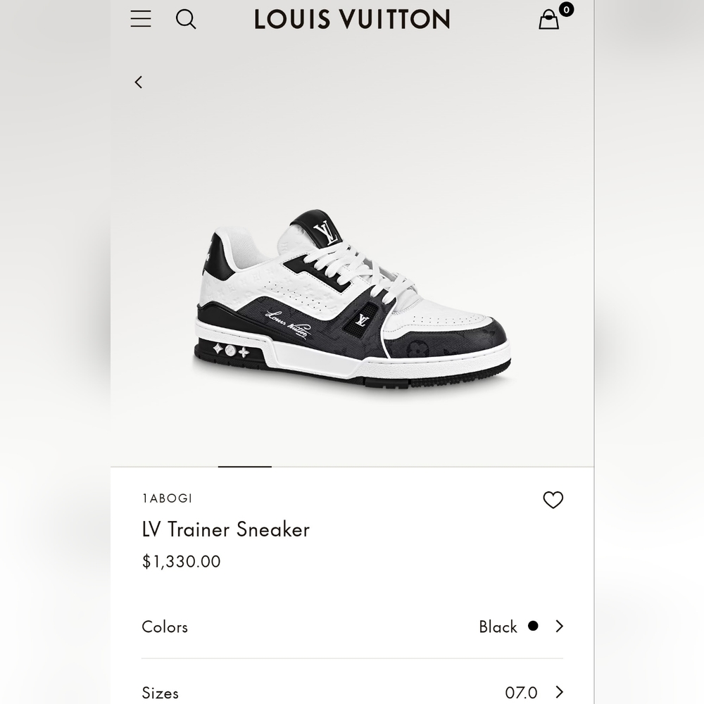 Mens LV TRAINER SNEAKERS IN BLK & WHITE SIZE 7